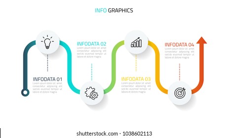 Vector infographics. Timeline with marketing icons for 4 step, options, can be used for annual report, presentation.