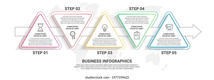 Vector infographics from triangles. 5 step timeline concept for chart, data, website, diagram, presentations and business.