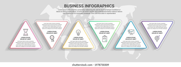 Vector infographics from triangles. 6 step timeline concept for chart, data, website, diagram, presentations and business.