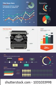 Vector infographics with a vintage typewriter and a lot of chart elements