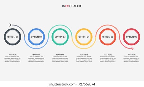 Vector Infographics.Timeline with 6 options, steps, circles.Vector linear infographic element.Vector eps10 illustration.
