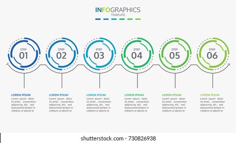 Vector Infographics.Timeline with 6 steps, circles.Vector linear infographic element.Vector eps10 illustration.