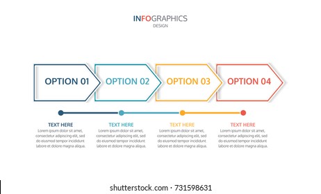 Vector Infographics.Timeline design with 4 steps,arrows.Vector linear infographic element.Vector business template for presentation.Vector illustration