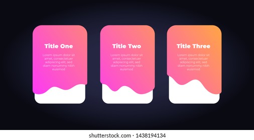 Vector inforgraphic fluid step template. Modern style colorful pink to orange gradient shape on poster blank on black Design element for info graphic presentation, web, flowchart, project, banner