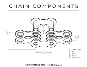 Vector Information About The Individual Parts Of The Bicycle Chain. Component Parts. Isolated On White Background