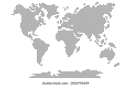 Vector. Information graphics. The world map is divided into six perforated continents, consisting of stars: North America, South America, Africa, Europe, Asia and Australia, Oceania. No inscriptions.