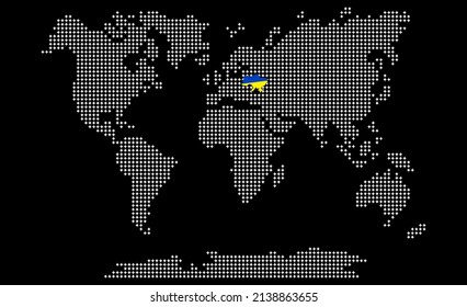 Vector. Information graphics. The world map is divided into six perforated continents, consisting of stars: North America, South America, Africa, Europe, Asia and Australia, Oceania. No inscriptions.