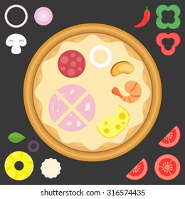 Vector ingredient for design your own pizza,flat design