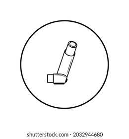 Vector inhaler icon for medical poster, inhaler advertisement, asthma infographic, pharmacy logo, treatment banner. Breather for cough relief, inhalation, allergic patient. Simple outline etc. 