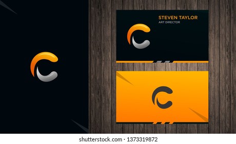 Vector Inicial C basic Water Flow with business card template. Graphic fork icon symbol for Business, Technology, Corporate Identity. Initial Logo C, Elegant corporate identity, Simple elegant Logo C.