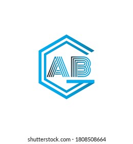 Vector Initial letter AB, A,B  Uppercase linked blue logo isolated on white background. Modern design