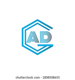 Vector Initial letter AD, A,D Uppercase linked blue logo isolated on white background. Modern design