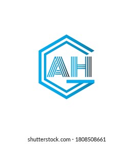 Vector Initial letter AH, A,H Uppercase linked blue logo isolated on white background. Modern design