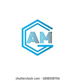 Vector Initial letter AM, A,M Uppercase linked blue logo isolated on white background. Modern design
