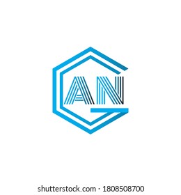 Vector Initial letter AN, A,N Uppercase linked blue logo isolated on white background. Modern design