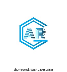 Vector Initial letter AR, A,R Uppercase linked blue logo isolated on white background. Modern design
