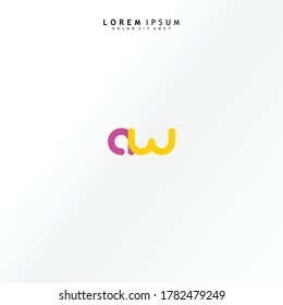 Vector initial letter aw lowercase linked magenta deep yellow logo isolated on white background. Modern design.