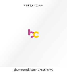 Vector initial letter bc lowercase linked purple deep yellow logo isolated on white background. Modern design.