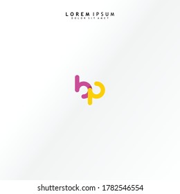 Vector initial letter bp lowercase linked purple deep yellow logo isolated on white background. Modern design.