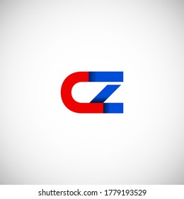 Vector Initial letter cz lowercase linked red blue logo isolated on white background. Modern design.