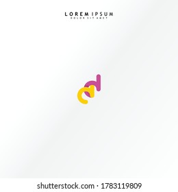 Vector initial letter dd lowercase linked purple deep yellow logo isolated on white background. Modern design.