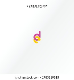 Vector initial letter de lowercase linked purple deep yellow logo isolated on white background. Modern design.