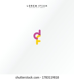 Vector initial letter df lowercase linked purple deep yellow logo isolated on white background. Modern design.