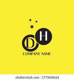 Vector Initial letter DH uppercase linked black logo isolated on yellow background. Modern design EPS 10