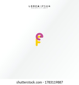 Vector initial letter ef lowercase linked purple deep yellow logo isolated on white background. Modern design.