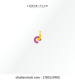 Vector initial letter ej lowercase linked purple deep yellow logo isolated on white background. Modern design.