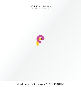 Vector initial letter er lowercase linked purple deep yellow logo isolated on white background. Modern design.