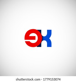 Vector Initial letter ex lowercase linked red blue logo isolated on white background. Modern design.
