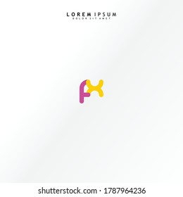 Vector initial letter fx lowercase linked purple deep yellow logo isolated on white background. Modern design.