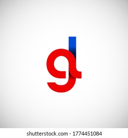 Vector Initial letter gl lowercase linked red blue logo isolated on white background. Modern design.