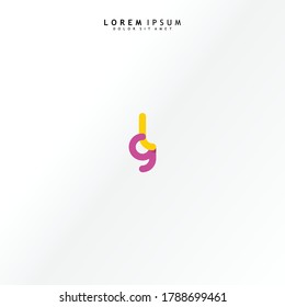 Vector initial letter gl lowercase linked purple deep yellow logo isolated on white background. Modern design.