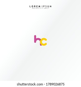 Vector initial letter hc lowercase linked purple deep yellow logo isolated on white background. Modern design.