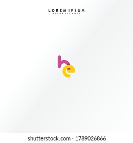 Vector initial letter he lowercase linked purple deep yellow logo isolated on white background. Modern design.