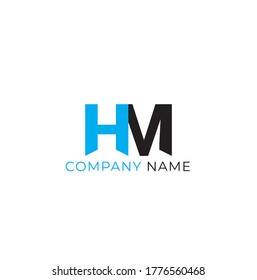 Vector Initial letter HM uppercase linked black and blue logo isolated on white background. Modern design EPS 10.