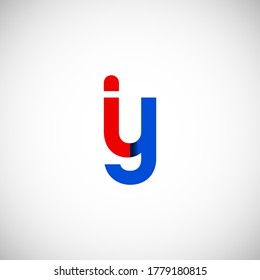 Vector Initial letter iy lowercase linked red blue logo isolated on white background. Modern design.