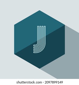 vector Initial letter J hexagon flat design with shadow. universal icon design template.