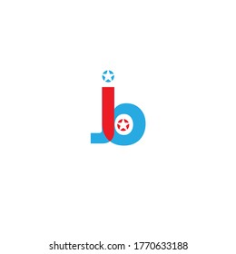 Vector Initial letter jb lowercase linked red blue logo isolated on white background. Modern design, star.