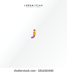 Vector initial letter ji lowercase linked purple deep yellow logo isolated on white background. Modern design.