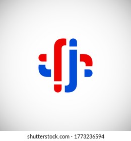 Vector Initial letter jj lowercase linked red blue logo isolated on white background. Modern design.