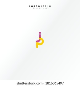 Vector initial letter jp lowercase linked purple deep yellow logo isolated on white background. Modern design.