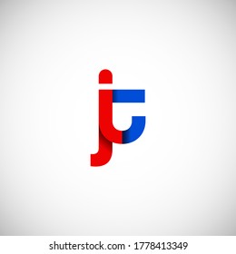 Vector Initial letter jt lowercase linked red blue logo isolated on white background. Modern design.