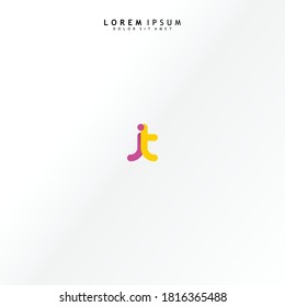 Vector initial letter jt lowercase linked purple deep yellow logo isolated on white background. Modern design.