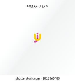 Vector initial letter ju lowercase linked purple deep yellow logo isolated on white background. Modern design.