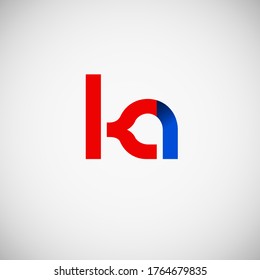 Vector Initial letter ka lowercase linked red blue logo isolated on white background. Modern design.