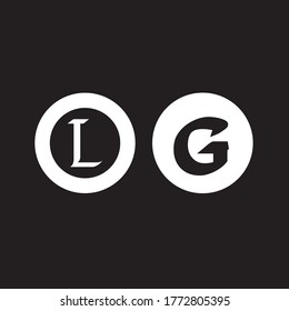 Vector Letra inicial LG logotipo blanco vinculado en mayúsculas aislado en fondo negro. Diseño moderno
