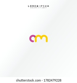 Vector initial letter am lowercase linked magenta deep yellow logo isolated on white background. Modern design.